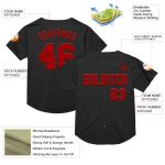 Personalized Black Red Mesh Baseball Jersey for Men - Throwback Style, Size 4 Personalized Black Red Mesh Throwback Baseball