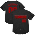 Personalized Black Red Mesh Baseball Jersey for Men - Throwback Style, Size 4 Personalized Black Red Mesh Throwback Baseball