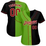 Custom Name and Number Personalized Black Red Green Split Baseball Jersey - Authentic Team Fashion Personalized Black Red-Neon