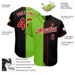 Custom Name and Number Personalized Black Red Green Split Baseball Jersey - Authentic Team Fashion Personalized Black Red-Neon