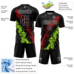 Custom Name Number Soccer Jersey - Personalized Black Red Neon Green Dripping Splatter Art Sublimation Team Uniform Personalized