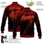 Personalized Bomber Varsity Letterman Jacket in Black Red and Old Gold - 3D Full-Snap Style Personalized Black Red-Old Gold