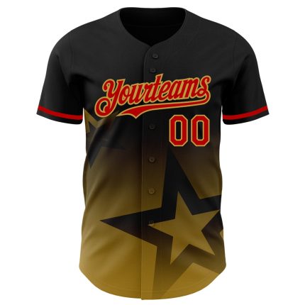 Personalized 3D Gradient Twinkle Star Baseball Jersey in Black Red Old Gold Personalized Black Red Old Gold 3D Gradient Style
