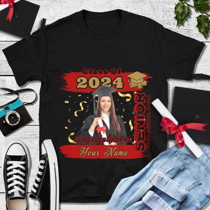 Custom 3D Graduation Performance T-Shirt with Personalized Name and Number, Black Red-Old Gold Team Design Personalized Black