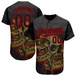 Personalized 3D Dart We Trust Baseball Jersey in Black Red-Old Gold Personalized Black Red-Old Gold 3D In Dart We Trust Baseball