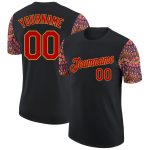 Custom Boho Style Performance T-Shirt with Personalized Name and Number - Black Red-Old Gold 3D Pattern Design Personalized