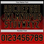 Custom Name and Number Personalized 3D Pattern Gradient Baseball Jersey - Black Red Gold Square Shapes Design Personalized