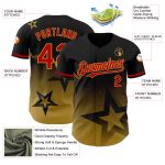 Custom Name Number 3D Pattern Gradient Twinkle Star Baseball Jersey - Personalized Black Red Old Gold Design Personalized