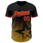 Custom Name Number 3D Pattern Gradient Twinkle Star Baseball Jersey - Personalized Black Red Old Gold Design Personalized