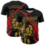 Custom Name Number Personalized 3D Pattern Knight Hero Art Black Red Gold Authentic Baseball Jersey Personalized Black Red-Old