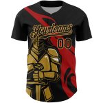 Custom Name Number Personalized 3D Pattern Knight Hero Art Black Red Gold Authentic Baseball Jersey Personalized Black Red-Old