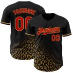 Custom Name and Number Leopard Print Baseball Jersey - Personalized Black Red and Gold 3D Pattern Design Personalized Black