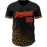 Custom Name and Number Leopard Print Baseball Jersey - Personalized Black Red and Gold 3D Pattern Design Personalized Black