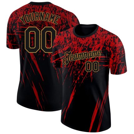 Custom Black Red Gold 3D Performance Tee Shirt for Men and Women Personalized Black Red-Old Gold 3D Performance T-Shirt