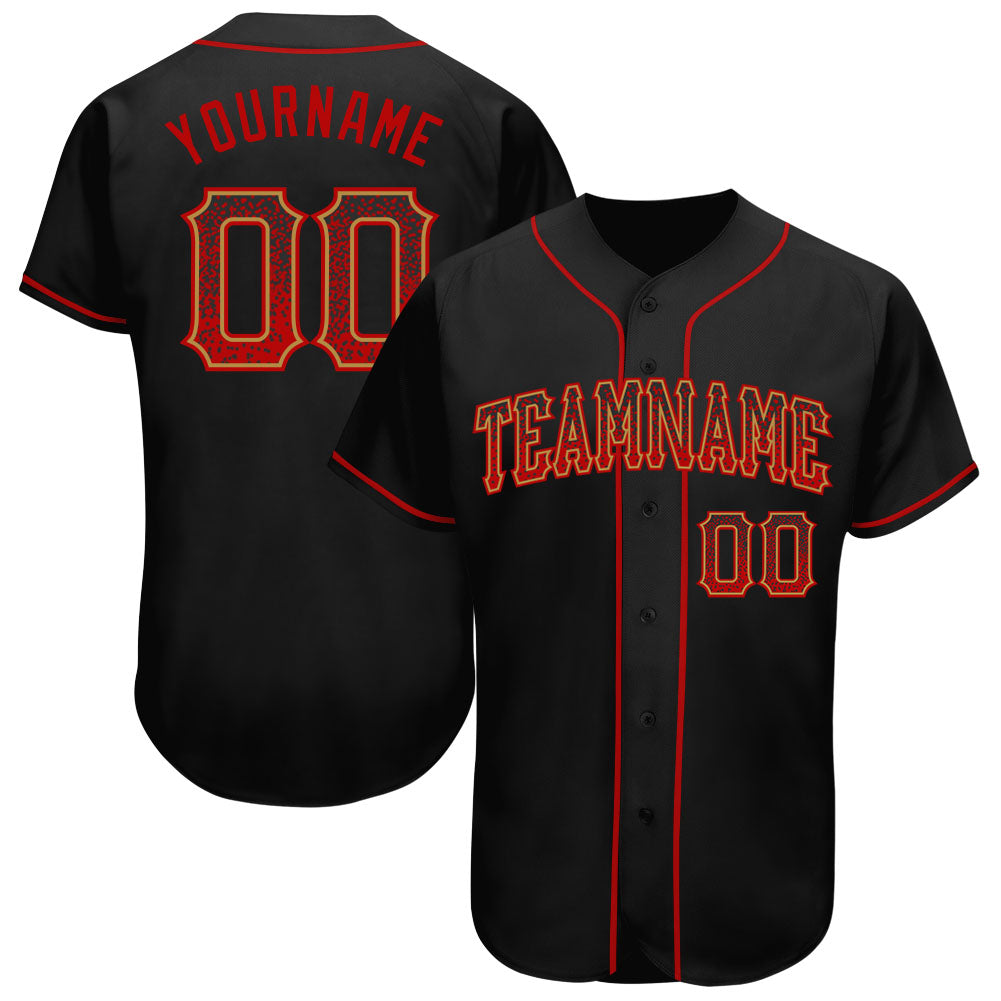 Custom Name and Number Personalized Black Red Old Gold Drift Fashion Baseball Jersey Personalized Black Red-Old Gold Authentic