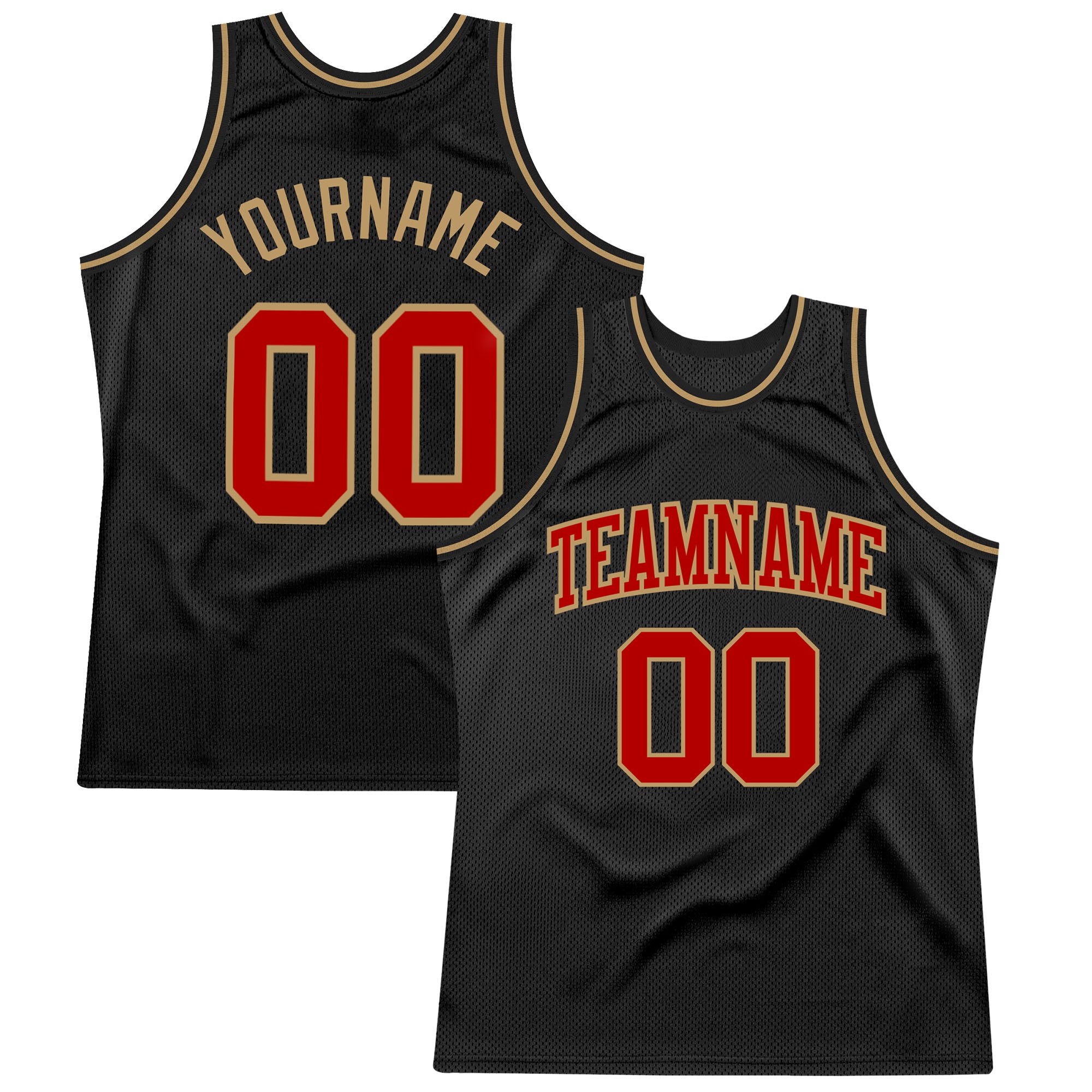 Custom Black Red-Old Gold Basketball Jersey with Personalized Name & Number - Authentic Throwback Style Personalized Black