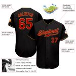 Custom Personalized Black and Red Baseball Jersey for Men - Old Gold Design Personalized Black Red-Old Gold Baseball Jersey