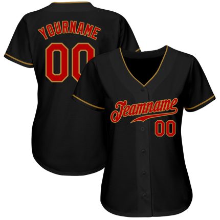Custom Personalized Black and Red Baseball Jersey for Men - Old Gold Design Personalized Black Red-Old Gold Baseball Jersey