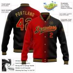 Personalized Gradient Varsity Letterman Jacket Black Red Old Gold Full-Snap Fashion Personalized Black Red-Old Gold Bomber