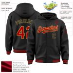 Custom Varsity Letterman Hoodie Jacket - Personalized Black Red Old Gold Bomber with Team Name and Number Personalized Black