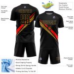 Custom Name & Number Soccer Uniform Jersey - Personalized Black Red Old Gold Diagonal Lines Design Personalized Black Red-Old