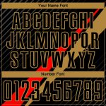 Custom Name & Number Soccer Uniform Jersey - Personalized Black Red Old Gold Diagonal Lines Design Personalized Black Red-Old