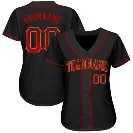 Personalized Black Red Gold Drift Fashion Baseball Jersey for Men and Women Personalized Black Red-Old Gold Drift Fashion