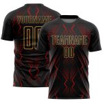 Custom Soccer Jersey with Geometric Shapes, Personalized Name and Number, Black Red-Old Gold Design Personalized Black Red-Old