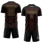 Custom Soccer Jersey with Geometric Shapes, Personalized Name and Number, Black Red-Old Gold Design Personalized Black Red-Old