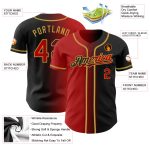 Personalized Fashion Baseball Jersey in Black Red-Old Gold Gradient Design Personalized Black Red-Old Gold Gradient Fashion