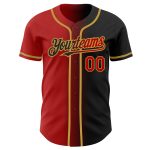 Personalized Fashion Baseball Jersey in Black Red-Old Gold Gradient Design Personalized Black Red-Old Gold Gradient Fashion