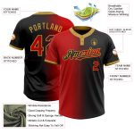 Custom Name and Number Unisex Softball Jersey - Personalized Black Red Gold Gradient Two-Button Fashion Jersey Personalized
