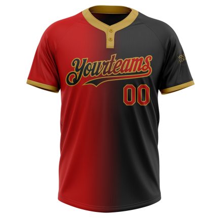 Custom Name and Number Unisex Softball Jersey - Personalized Black Red Gold Gradient Two-Button Fashion Jersey Personalized
