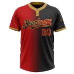 Personalized Black Red Gold Gradient Softball Jersey Unisex Two-Button Fashion Personalized Black Red-Old Gold Gradient Fashion