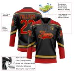 Customizable Hockey Jersey with Black, Red, and Old Gold Colors - Personalized Name and Number Personalized Black Red-Old