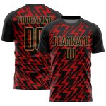 Custom Name Number Soccer Jersey - Personalized Black Red Old Gold Lightning Sublimation Team Uniform Personalized Black