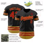 Custom Name and Number Personalized Baseball Jersey - Black Red Old Gold Line Authentic Team Jersey Personalized Black Red-Old