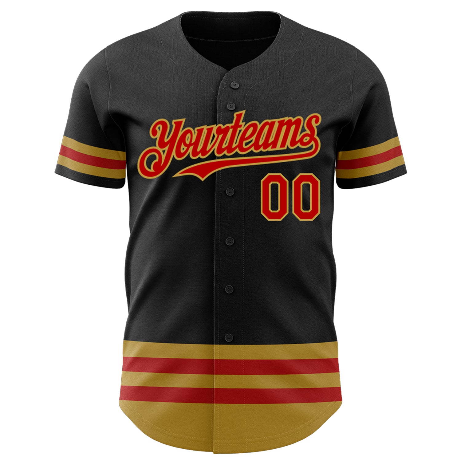 Personalized Black Red Gold Line Baseball Jersey for Men and Women Personalized Black Red-Old Gold Line Baseball Jersey - Image 2