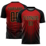 Personalized Soccer Jersey Sublimation Black Red Gold Lines - Custom Uniform 2 Personalized Black Red-Old Gold Lines Sublimation