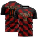 Personalized Sublimation Soccer Jersey - Black Red Old Gold Lines, Custom Design 3 Personalized Black Red-Old Gold Lines