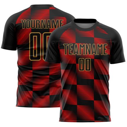 Personalized Sublimation Soccer Jersey - Black Red Old Gold Lines, Custom Design 3 Personalized Black Red-Old Gold Lines