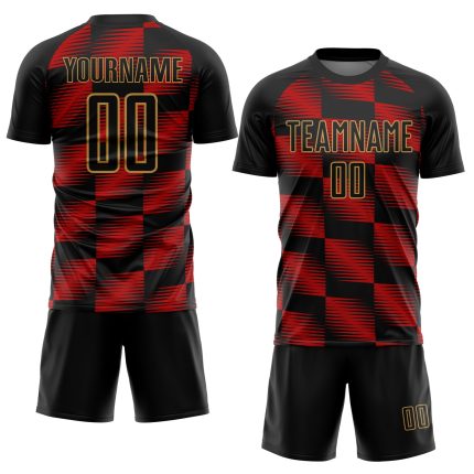 Personalized Sublimation Soccer Jersey - Black Red Old Gold Lines, Custom Design 3 Personalized Black Red-Old Gold Lines