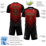 Personalized Soccer Jersey with Black Red and Gold Lines Design - Custom Sublimation Uniform Personalized Black Red-Old Gold