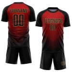 Personalized Soccer Jersey with Black Red and Gold Lines Design - Custom Sublimation Uniform Personalized Black Red-Old Gold