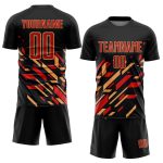 Personalized Sublimation Soccer Jersey with Black, Red, and Old Gold Lines - Custom Team Uniform Personalized Black Red-Old