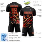 Custom Name and Number Personalized Soccer Jersey - Black Red and Old Gold Lines Uniform Personalized Black Red-Old Gold