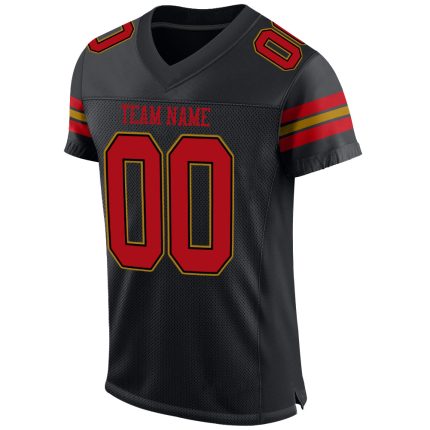 Custom Personalized Football Jersey with Team Name and Number - Black Red Old Gold Mesh Personalized Black Red-Old Gold Mesh
