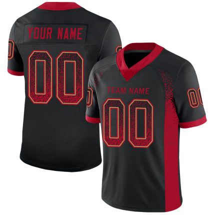 Custom Name Number Drift Fashion Football Jersey - Personalized Black Red Gold Mesh Team Jersey Personalized Black Red-Old