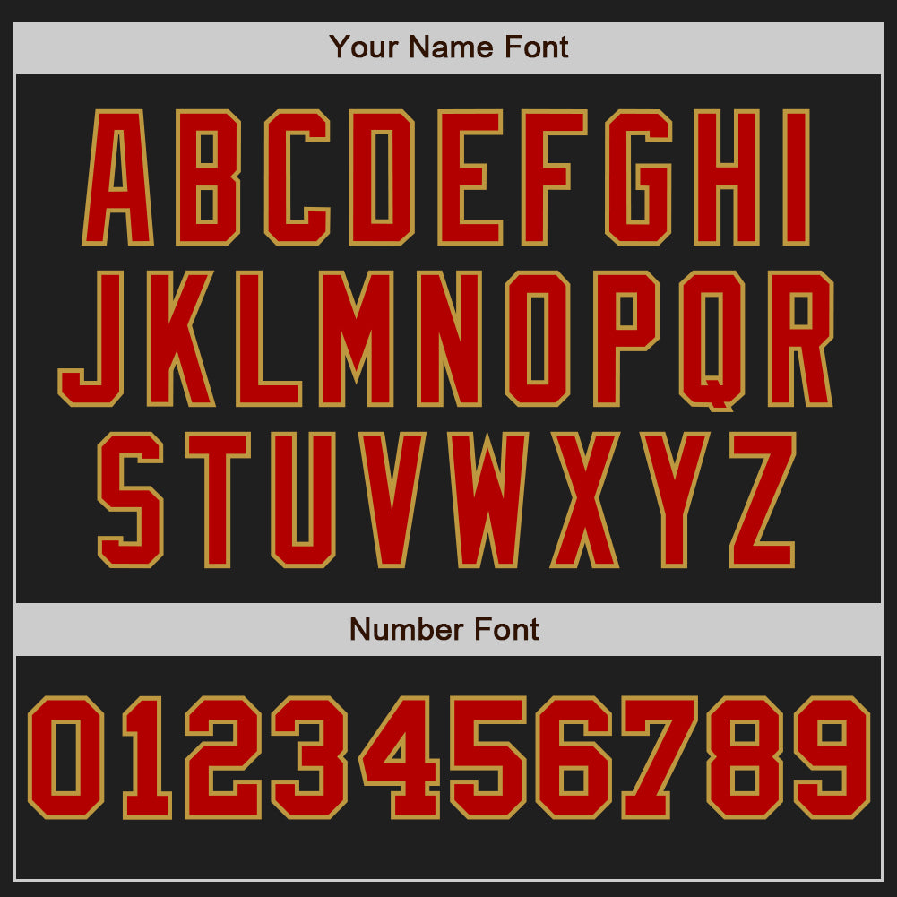Custom Black Red Gold Pinstripe Baseball Jersey - Stylish Split Design Fashion Sportswear Personalized Black Red-Old Gold - Image 5