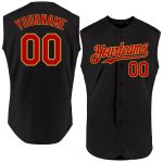 Personalized Black Red Gold Sleeveless Baseball Jersey for Men and Women Personalized Black Red-Old Gold Sleeveless Baseball